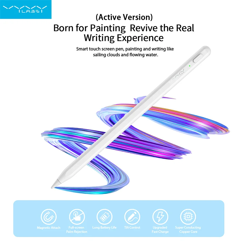 VYVYLABS 스타일러스 펜, 블루투스 마그네틱 무선 충전 기능 탑재, 아이패드용, 틸트 감지 팜 기능, 그림 그리기 및 메모 작성용