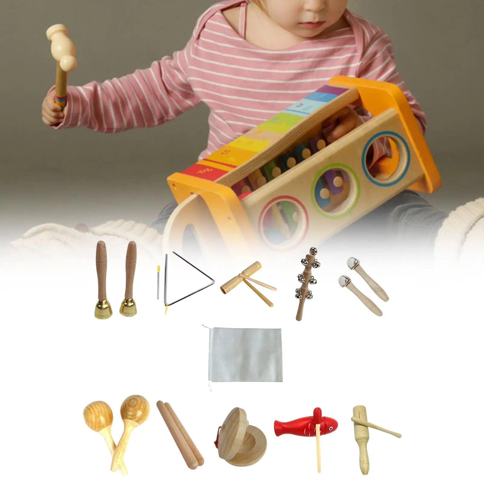 10x Kids Musical Instruments Set Portable Hand Eye Coordination Creative Development Toy Musical Toys Set Percussion Instruments