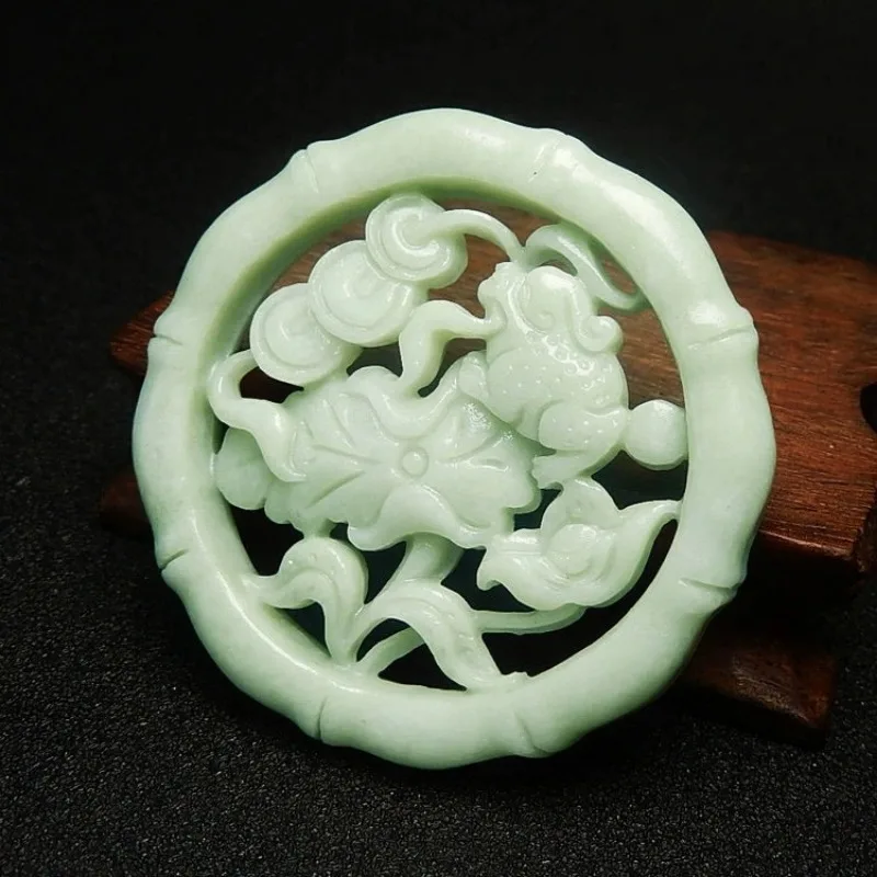 Natural Bean Green Handmade Carved Plum Blossom Jade Pendant, Fashionable Boutique Jewelry, Men's and Women's Magpie Necklace