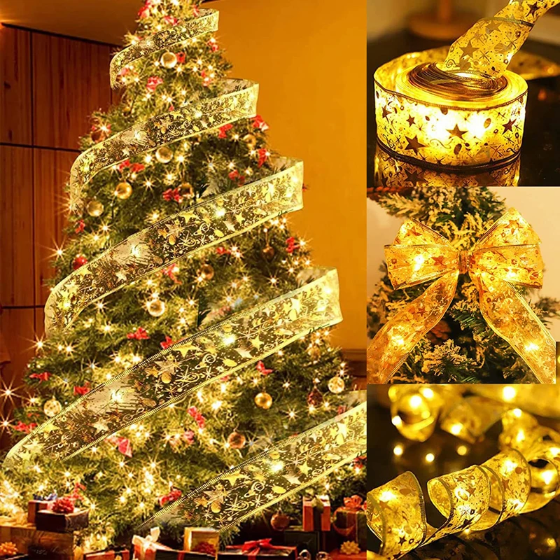 Christmas Tree Ribbon Light Christmas DIY Decoration Home New Year Xmas Ornaments LED Fairy String Lights christmas decorations