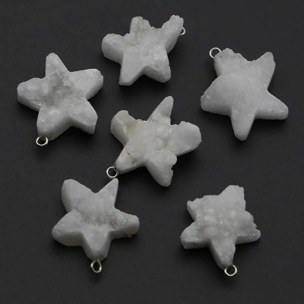 New Natural Stone White Crystal Teeth Cluster Pentagram Pendant Necklace Exquisite Charm DIY Jewelry Accessories Wholesale 10Pcs