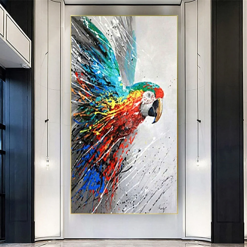 Bright Colors Beautiful Birds Mural Handmade Abstract Animal Oil Painting  On Canvas Wall Art Picture Modern, image size:1000x1000