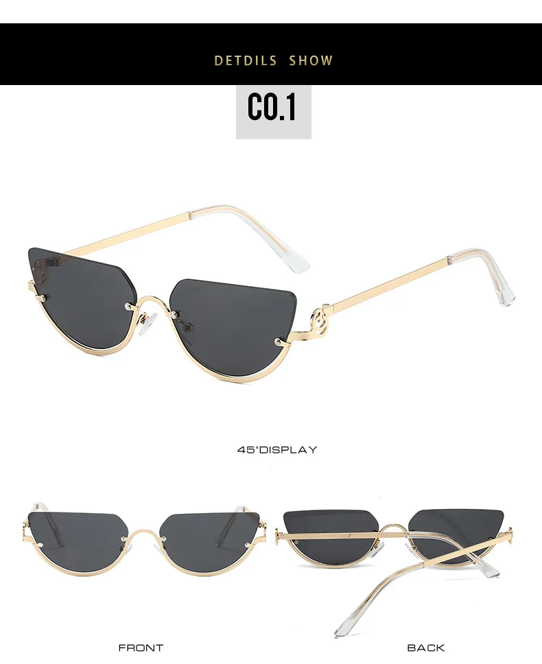Luxus Marke Cat Eye frauen Sonnenbrille Neue Retro Metall Halb Rahmen Vintage Sonnenbrille Weibliche Damen Sexy Cateye Brillen – Detail 11