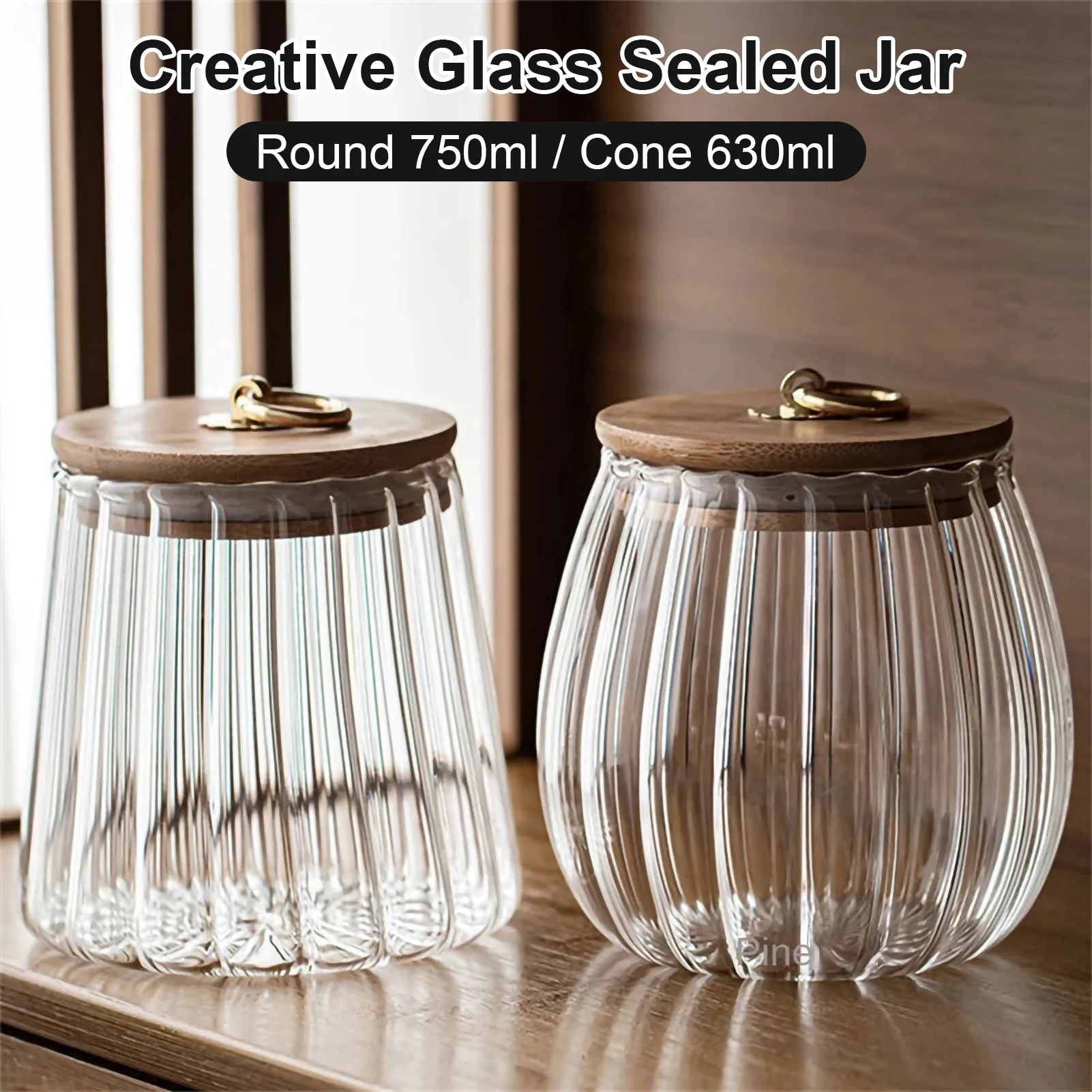 Food Container Kitchen Storage Bottles Glass Airtight Canister Grains Tea Coffee Beans Salt Candy Jars with Wood Lid Containers