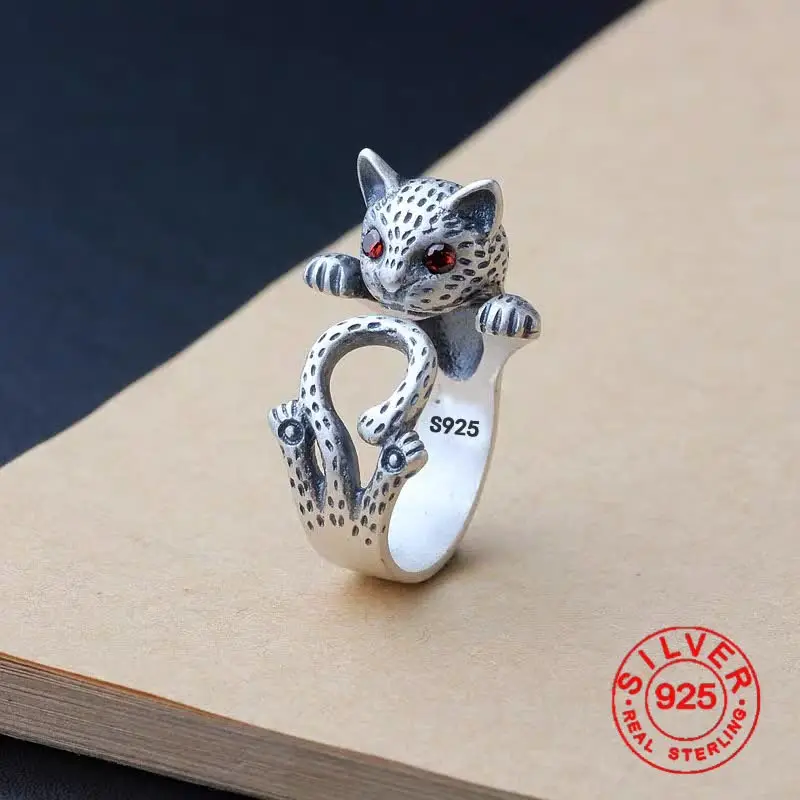 925 Sterling Silver Rings For Women Simple Vintage Handmade Adjustable Finger Leopard Ring Fashion Band Female Bijoux Gift silver ring silver rings