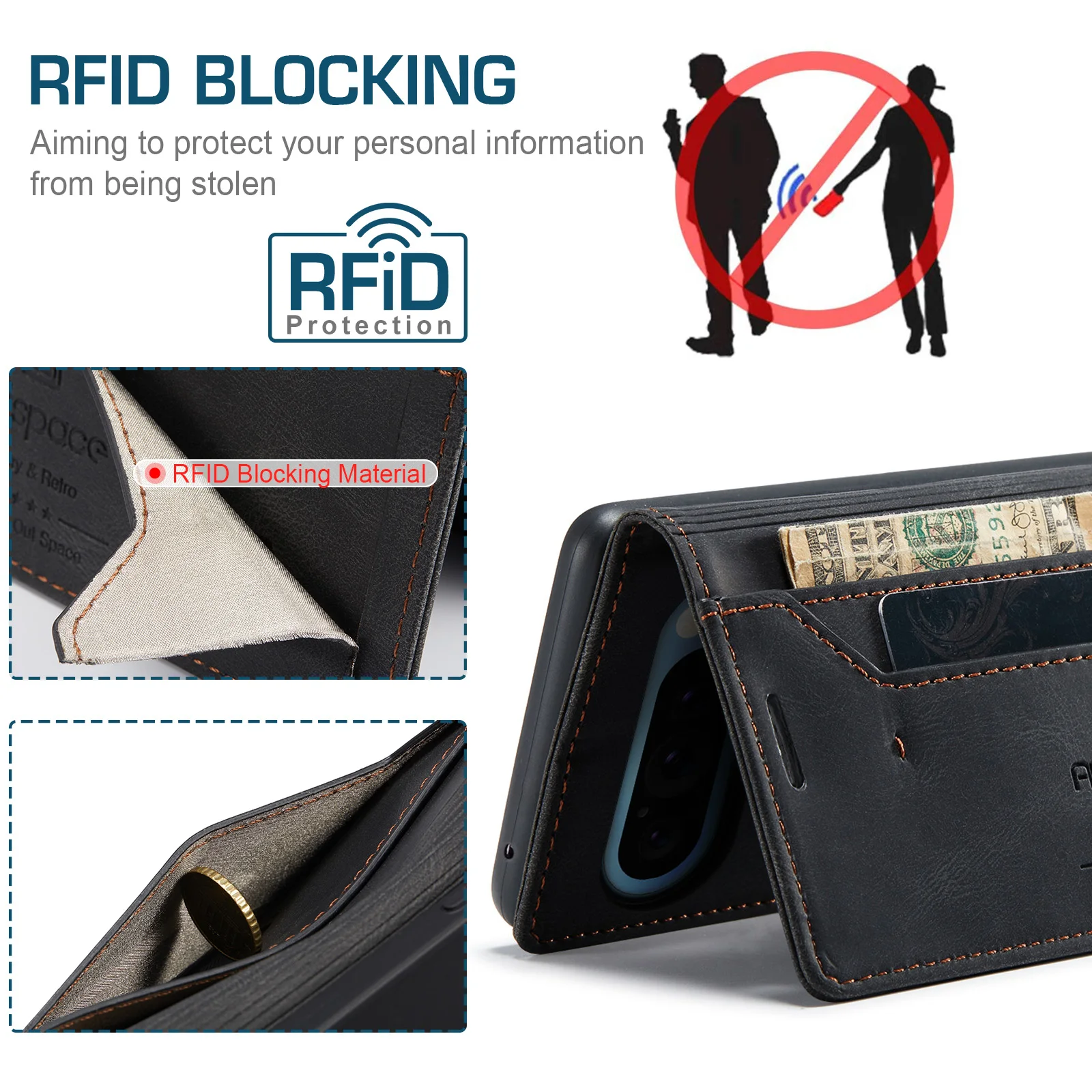 Luxury RFID Magnetic Leather Wallet Case with Card Slots