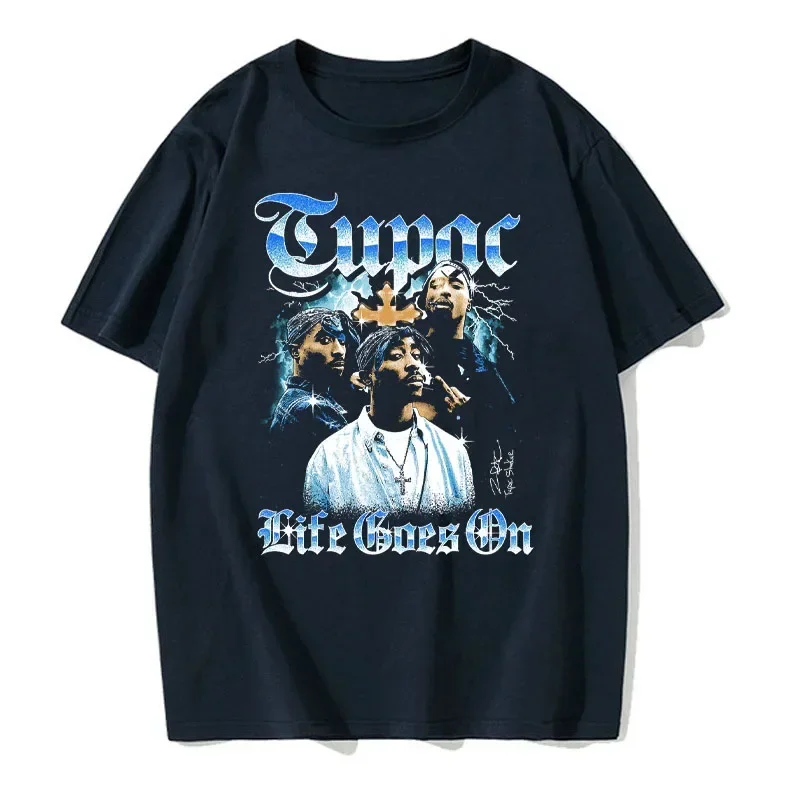 

Summer Men's Short Sleeved Fashion Rap Singer Tupac 2Pac Printed Top Harajuku Printed T-shirt Casual Basic O-neck T-shirt