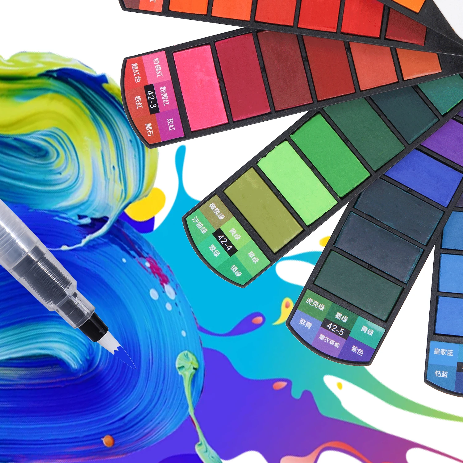 Solid Watercolor Pigment Portable Travel WaterColor Box with Brush Art Specific Fan Shaped Painting Tool 18/24/36/42 Colors watercolor painting set,watercolor paint,watercolor pigment
