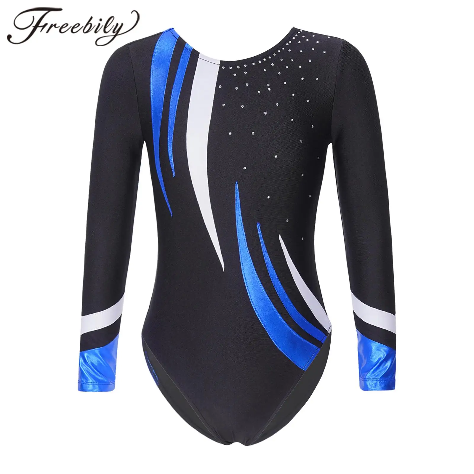 

Kids Shiny Rhinestone Ice Skating Jumpsuit Gymnastics Leotard for Girl Long Sleeve Gymnastic Bodysuit Ballet Tutu Dance Leotard