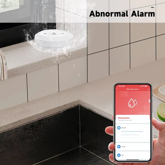 Tuya ZigBee Water Leak Sensor Flood Detector with Smart Life Control Alexa Compatible Home Assistant Water Leakage Alarm 4