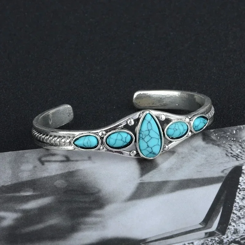 Bangle Bracelet Vintage Turquoises Jewelry Imitation Natural Stone Open Adjustable Cuff For Women Men Party Jewelry