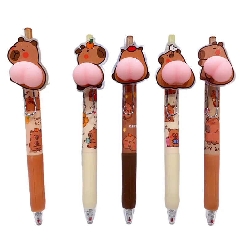 HiyyFloy Cartoon Capybara Gel Pen 4 Pezzi Penne a Sfera Retrattili Kawaii Cute Penne a Inchiostro per Studenti Regalo per Bambini Cancelleria Scolastica