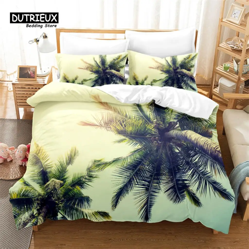 

Coconut Tree, Mangrovel Bedding Set, 3Pcs Duvet Cover Set, Soft Comfortable Breathable Duvet Cover, For Bedroom Guest Room Decor