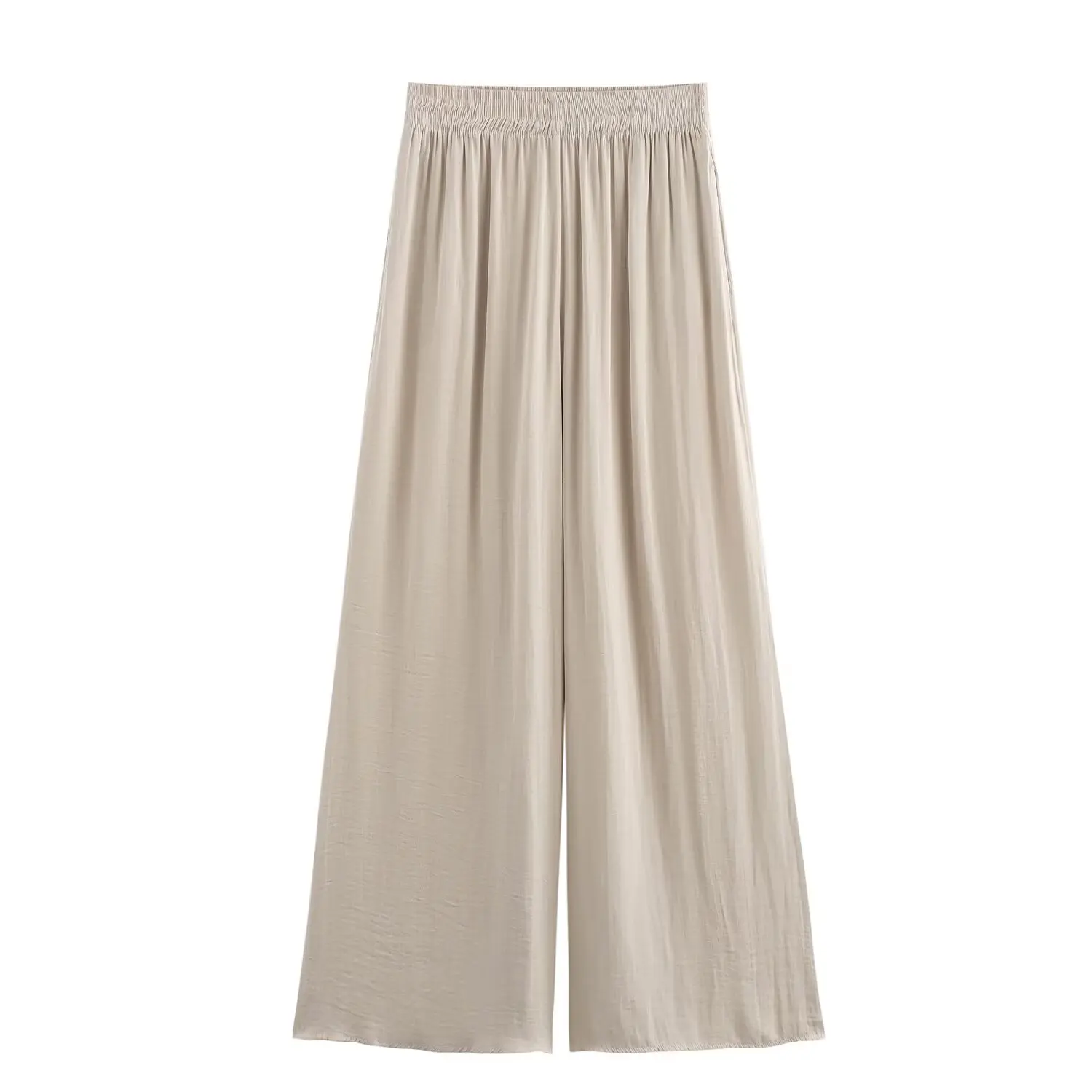thumbnail image 1 of HH TRAF Pantalones de satén de seda con cintura alta y elásticos de 3 colores a la moda de verano para mujer, pantalones largos hasta los tobillos elegantes para mujer, 1 of 4