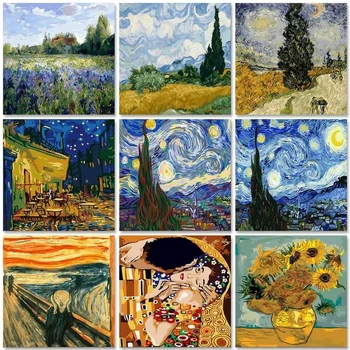 GATYZTORY Van Gogh Pittura a olio con numeri Paesaggio Dipingi con numeri su tela Paesaggio Decorazioni per la casa senza cornice 1