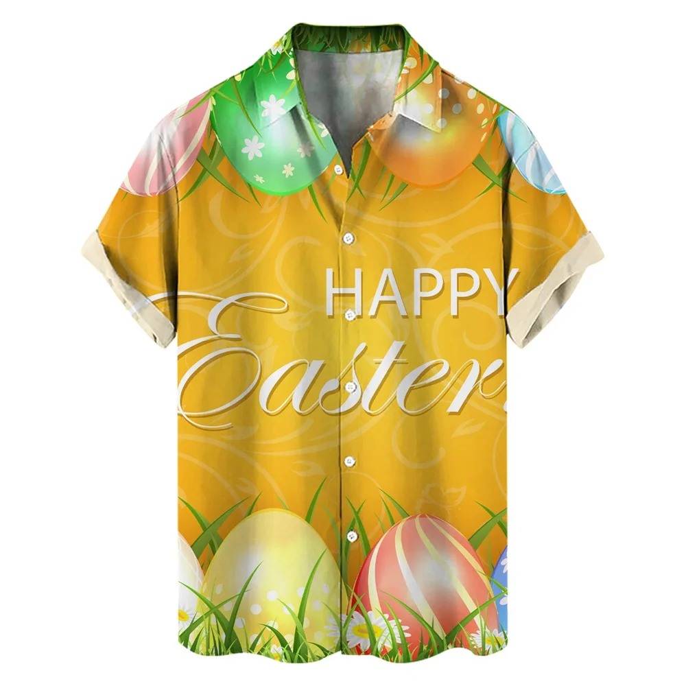 thumbnail image 1 of Camisas hawaianas con estampado 3D de huevos de conejo para hombre y mujer, camisa de playa con dibujos animados del día de Pascua 2024, ropa para mujer, camisa kawaii para niños, top con botones, 1 of 5
