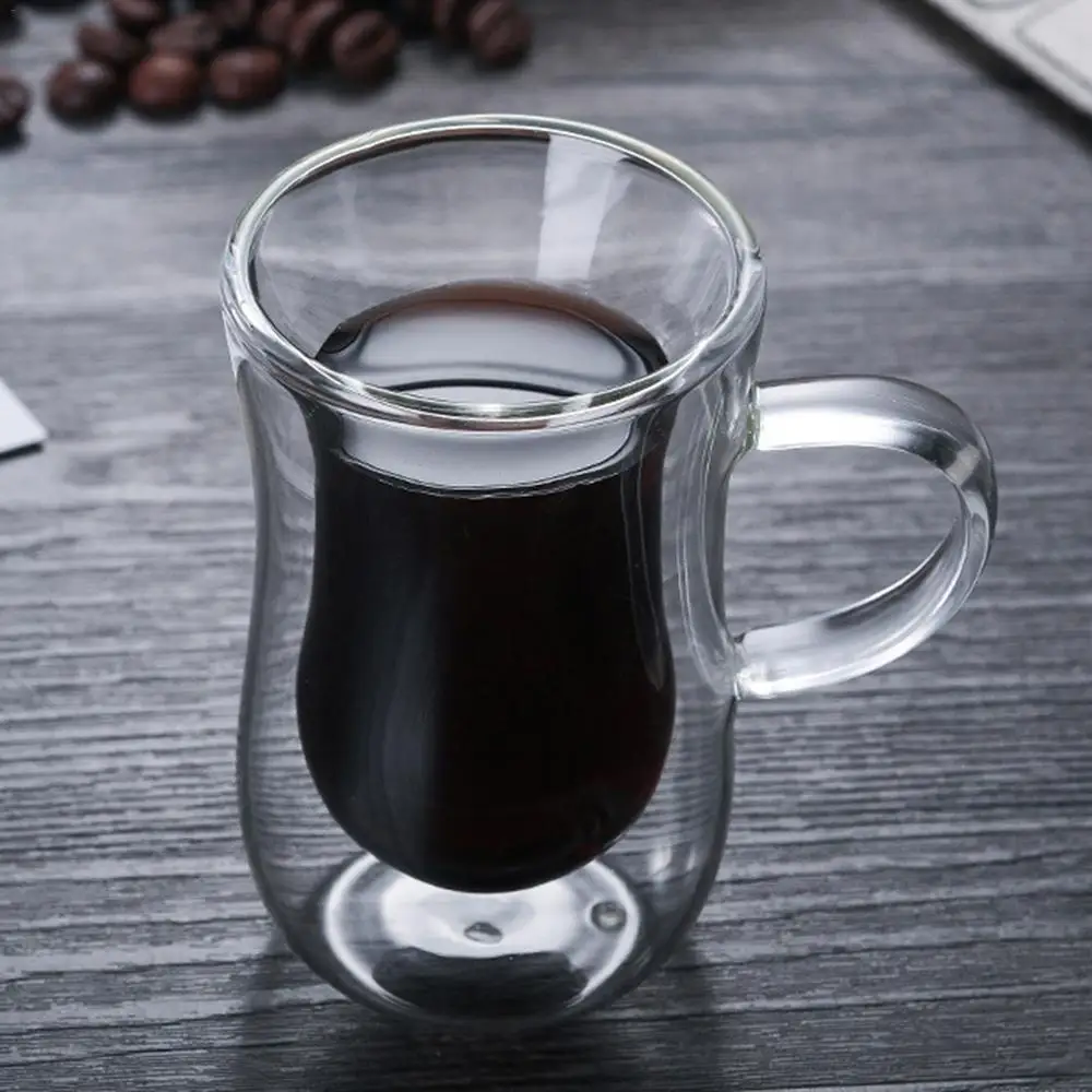Double-Layer Coffee Glass Double Wall Kawa Glass Transparent Heat Resistant Tea Cup Glasses For Hot Cold Coffee Tea - 80Ml