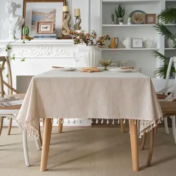 Tovaglie lavabili in cotone e lino Tovaglia in tessuto con nappe Tovaglia antipolvere per la decorazione della casa da tavolo da cucina 1