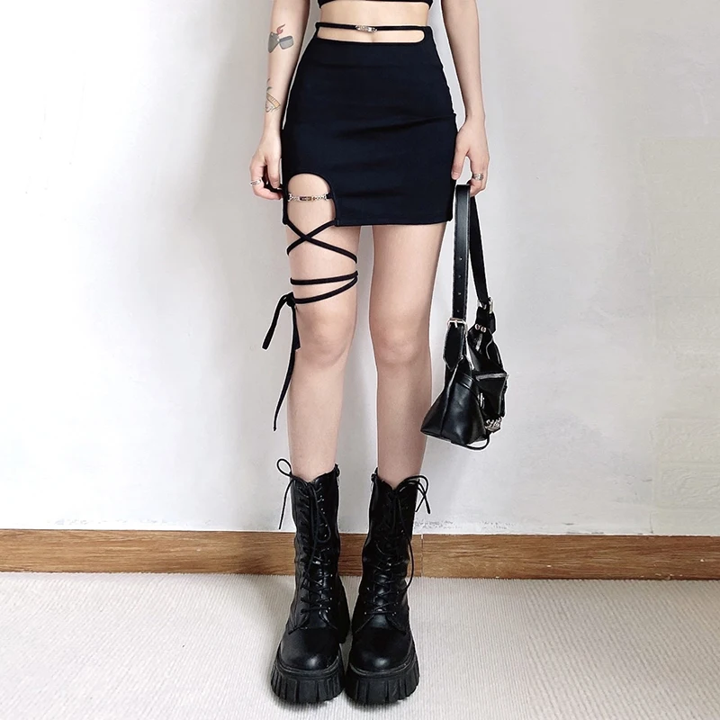 

Women S Leg Loop Tie Sexy High Waisted Short Skirt