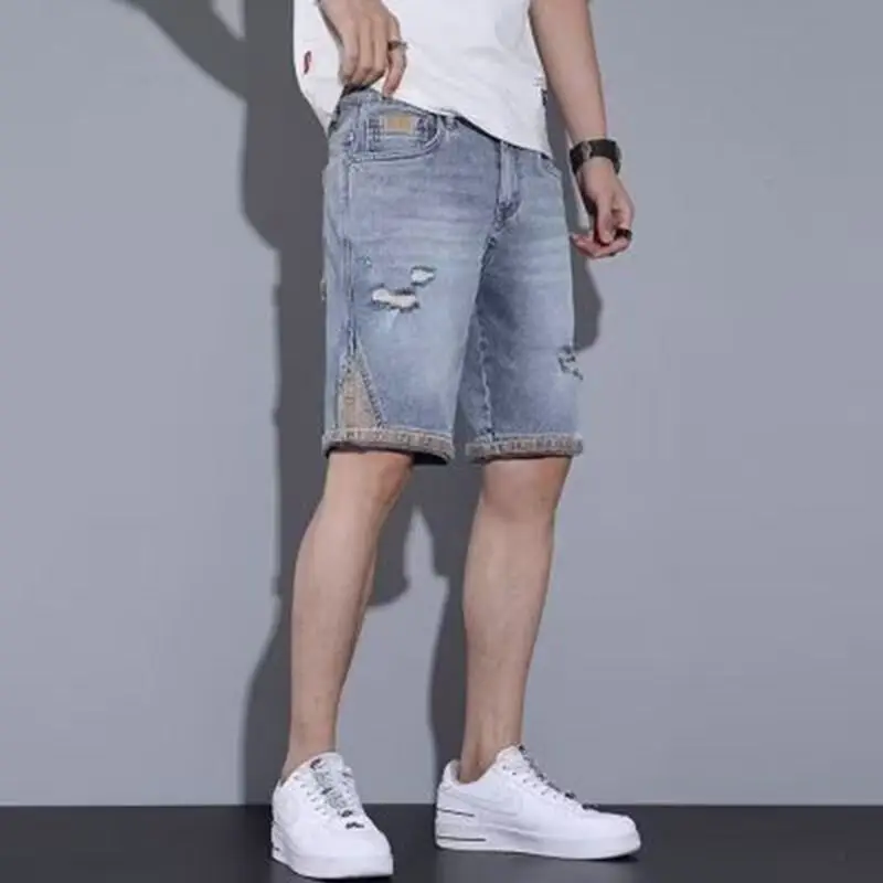 

Harajuku Denim Shorts Men Streetwear Hip Hop Vintage Washed Frayed Five Point Pants 2023 New Korean Street Loose Denim Shorts
