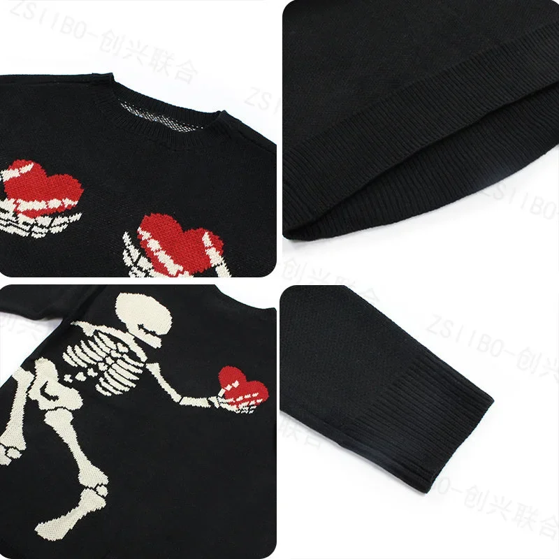 Sweater Men's Fashion New Punk Harajuku Sweater Skull Skeleton Hand Holding Love Funny Funny Men's Pullover Knit