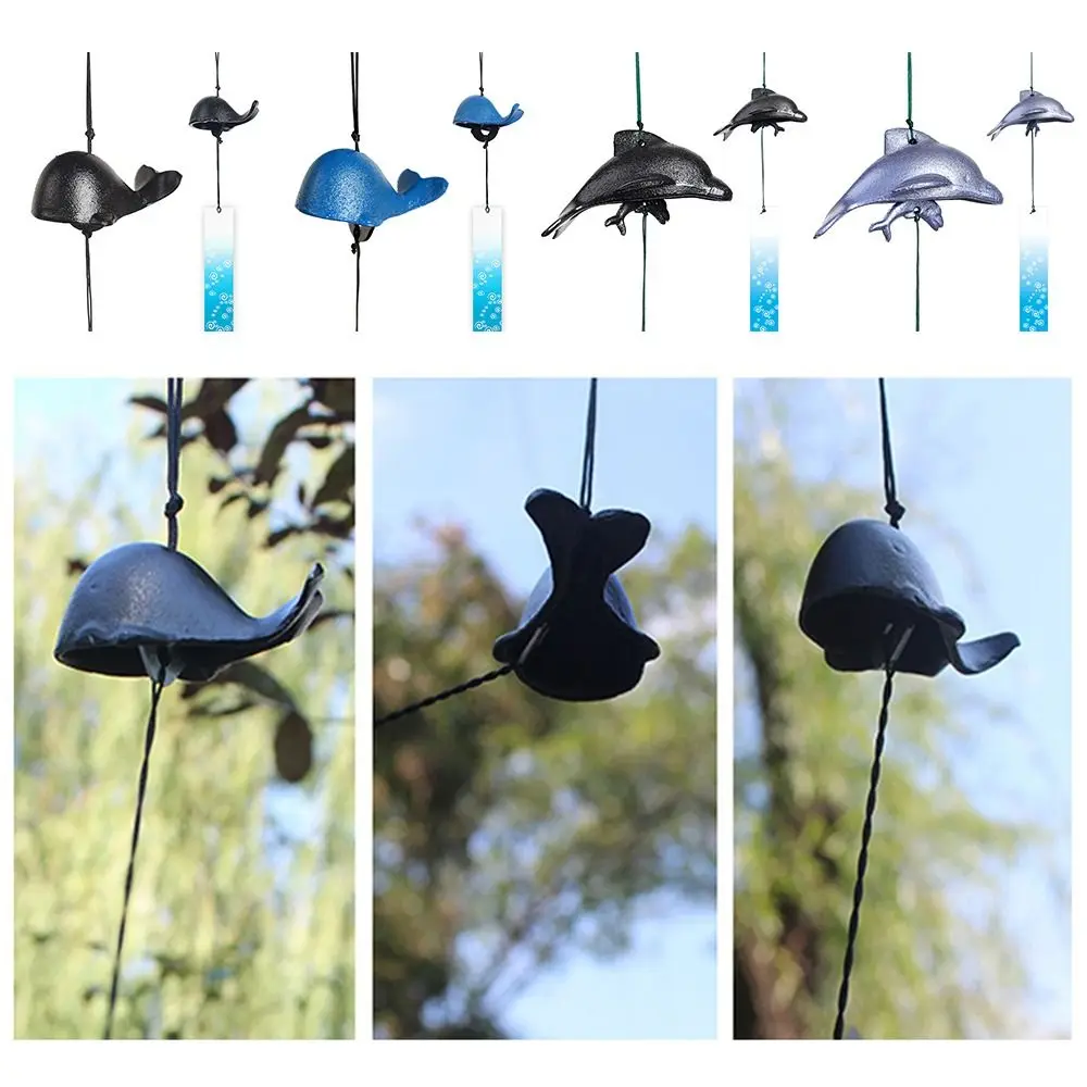 Durable Cast Iron Metal Whale Wind Chimes Hanging Bell Garden Decoration Dolphin Wind Bell Vintage Outdoor Ornaments Bells Yard