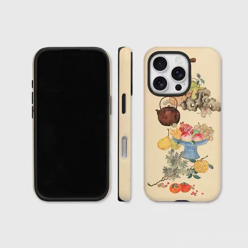 כיסוי טלפון עם איור פירות צבעוני צהוב עבור IPHONE 16 15 PRO MAX 14 13 12 11 PRO, עשוי מאקריליק TPU, שני כיסויים לטלפון נייד