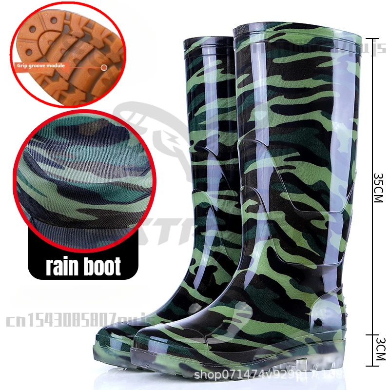 Black High Tube Rain Shoes Long Tube Rain Boots for Men Anti Slip Waterproof Fishing Shoes Outdoor Work