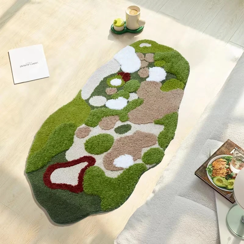 

Green handmade 3D tufting area rug, Nordic big size bedside carpet, decorative living room carpet, villa rug
