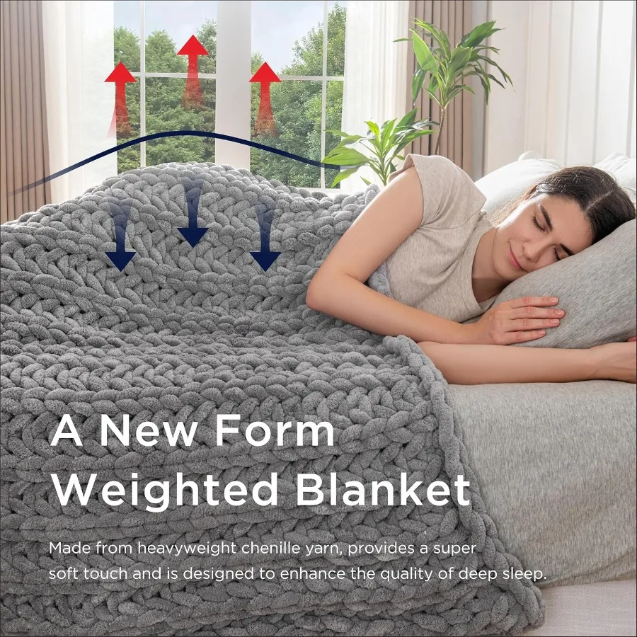 Handmade 10 lb Soft Knitted Weighted Blanket 40 x 60 in Breathable Chunky Knit Gravity Blanket Throw for Relaxation and Comfort
