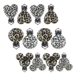 3pcs Leopard Print Baby Pacifier Clips Silicone Food Grade Heart Round Tie Dye Baby Teething Teether Dummy Holder Clip