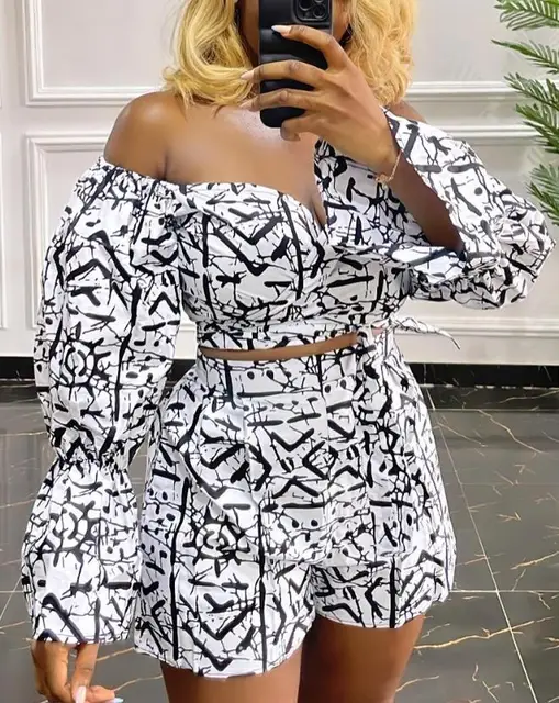 Seun Off Shoulder Bell Sleeve Two Piece Outfit