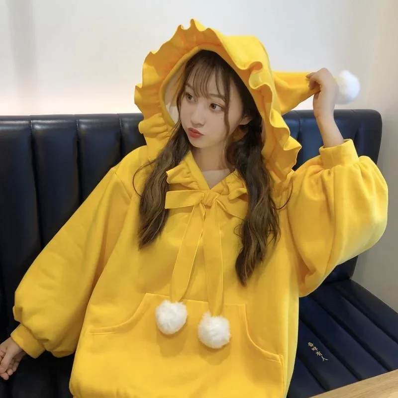 kawaii tops 2022 Women Harajuku Japanese Girl Christmas Hoodies Autumn Winter Pullover Loose Red Yellow Cute Y2k Coat Fashion