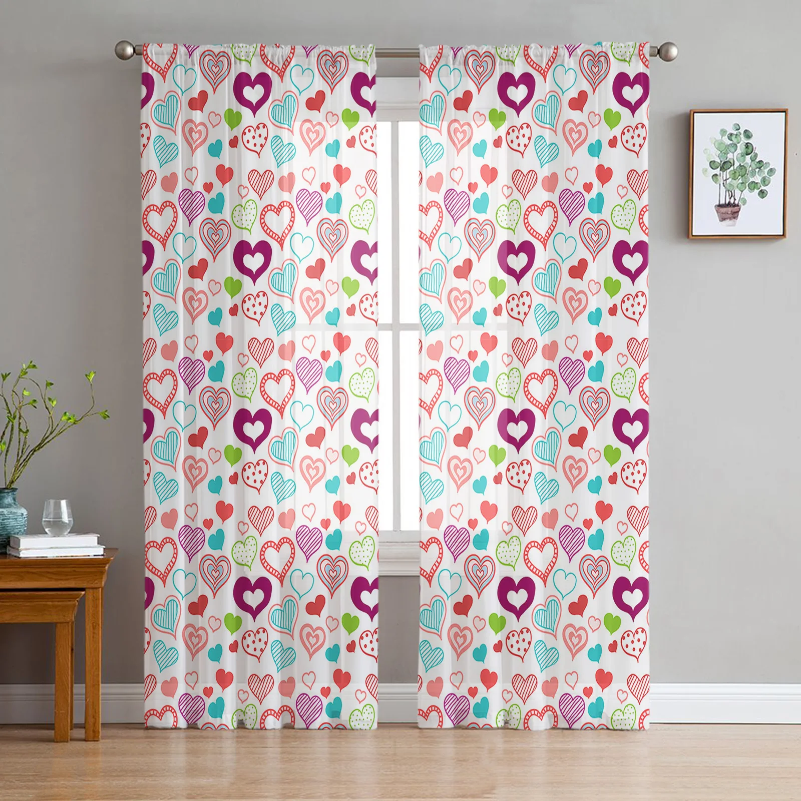 Valentine's Day Heart Voile Curtains Bedroom Tulle Window Curtain For