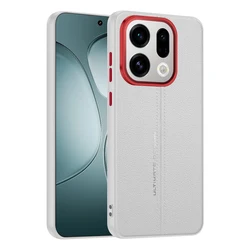 Luxury Leather Metal Frame Frosted Shockproof Bumper Case for OPPO Find X9 Pro (WHITE)