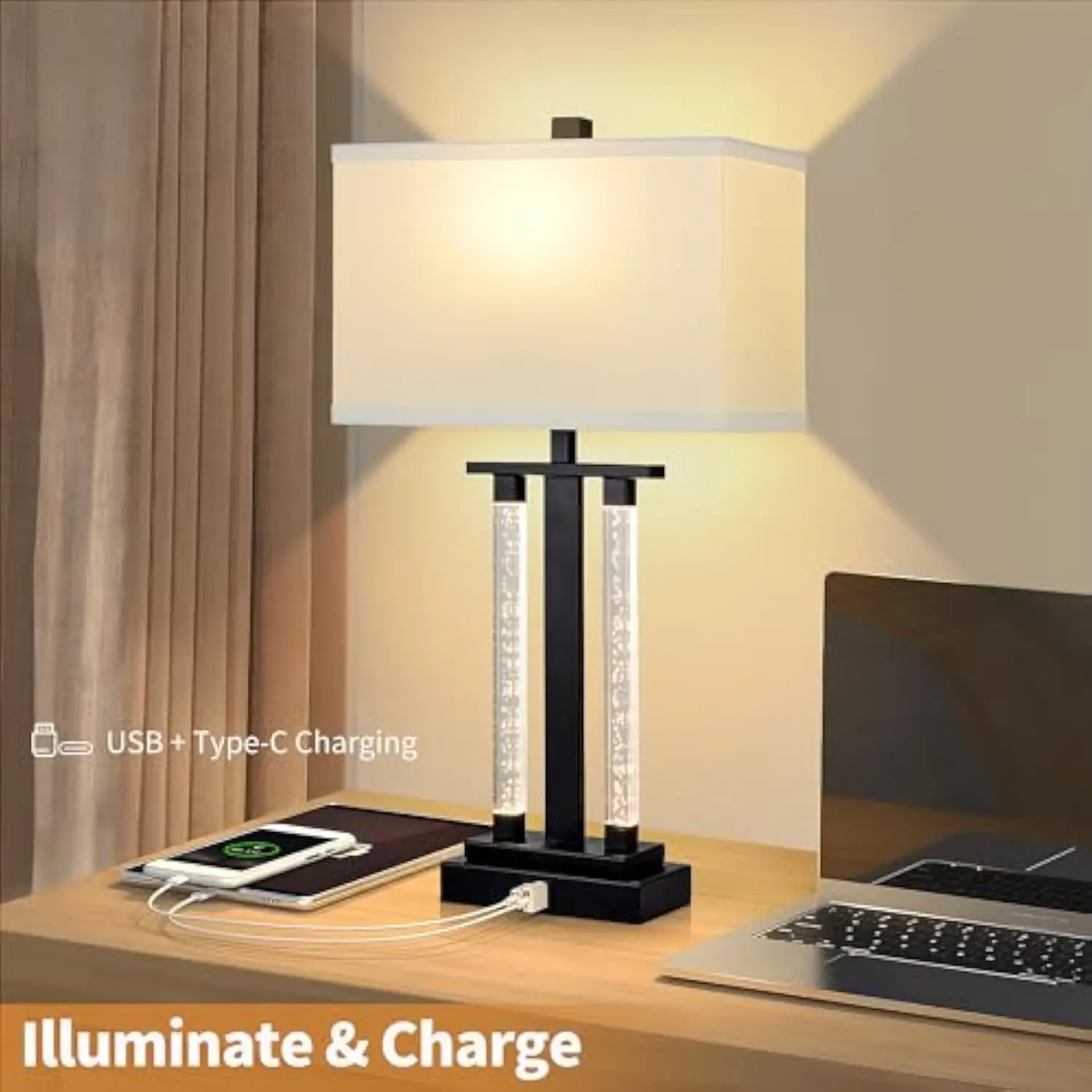 Modern Table Lamps Set of 2  3Way Lighting Modes Bedside Table Lamps for Bedroom  Nightstand Table Lamps With USB Charging Port 5