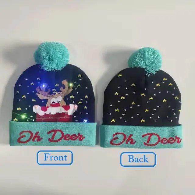 Festive Flashing LED Light-Up Christmas Hat - Snowman Winter Warm Knit Cap