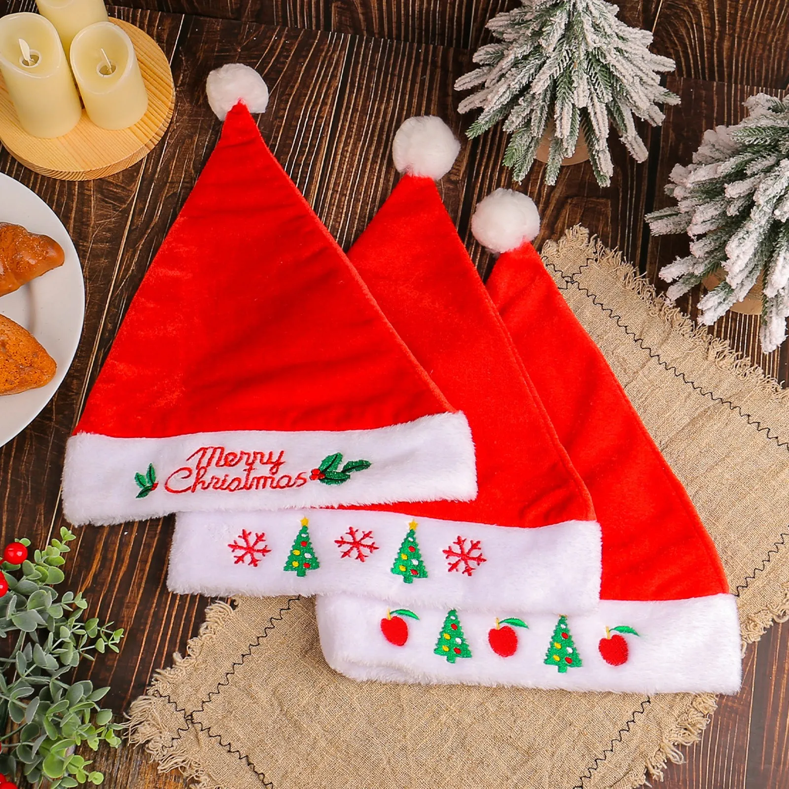 High Quality Christmas Xmas Soft Hat Santa Claus Red Short Plush Noel Hat Merry Christma Decor Gift Happy New Year Holiday Decor