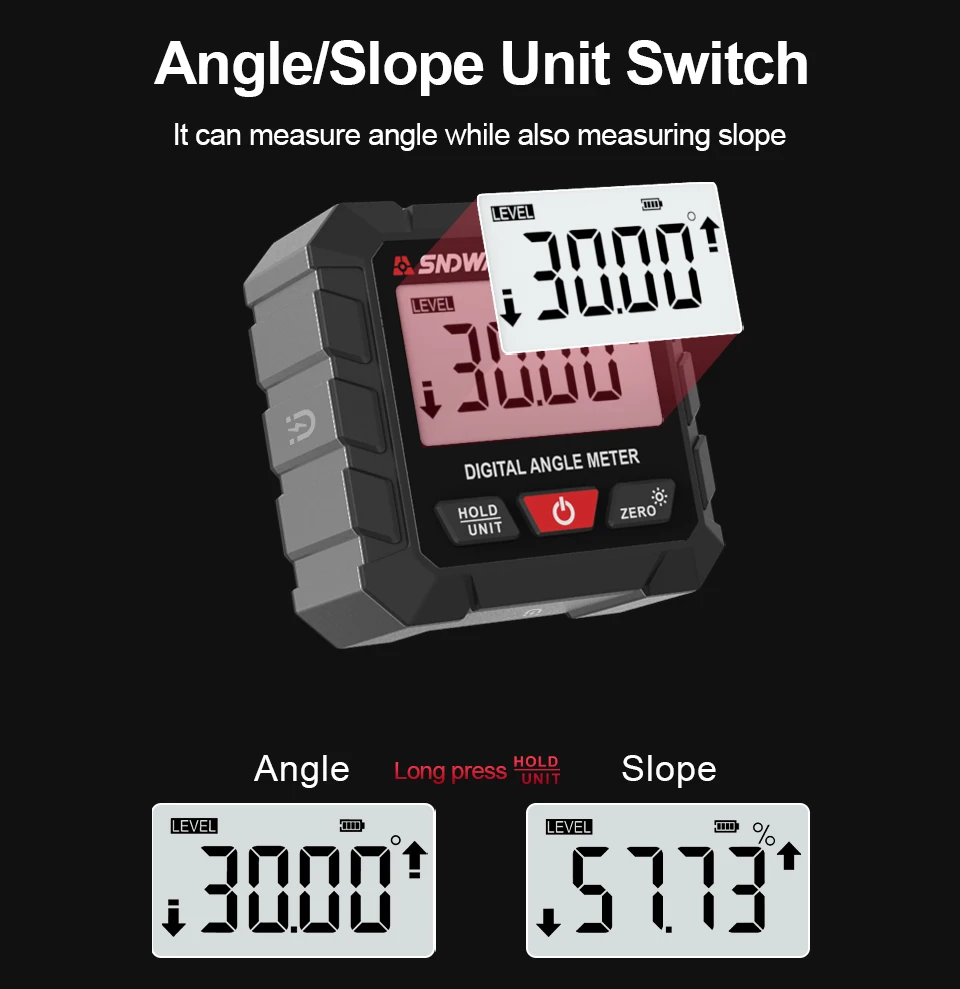 SNDWAY Digital Inclinometer High Precision Electronic Angle Ruler Portable Level