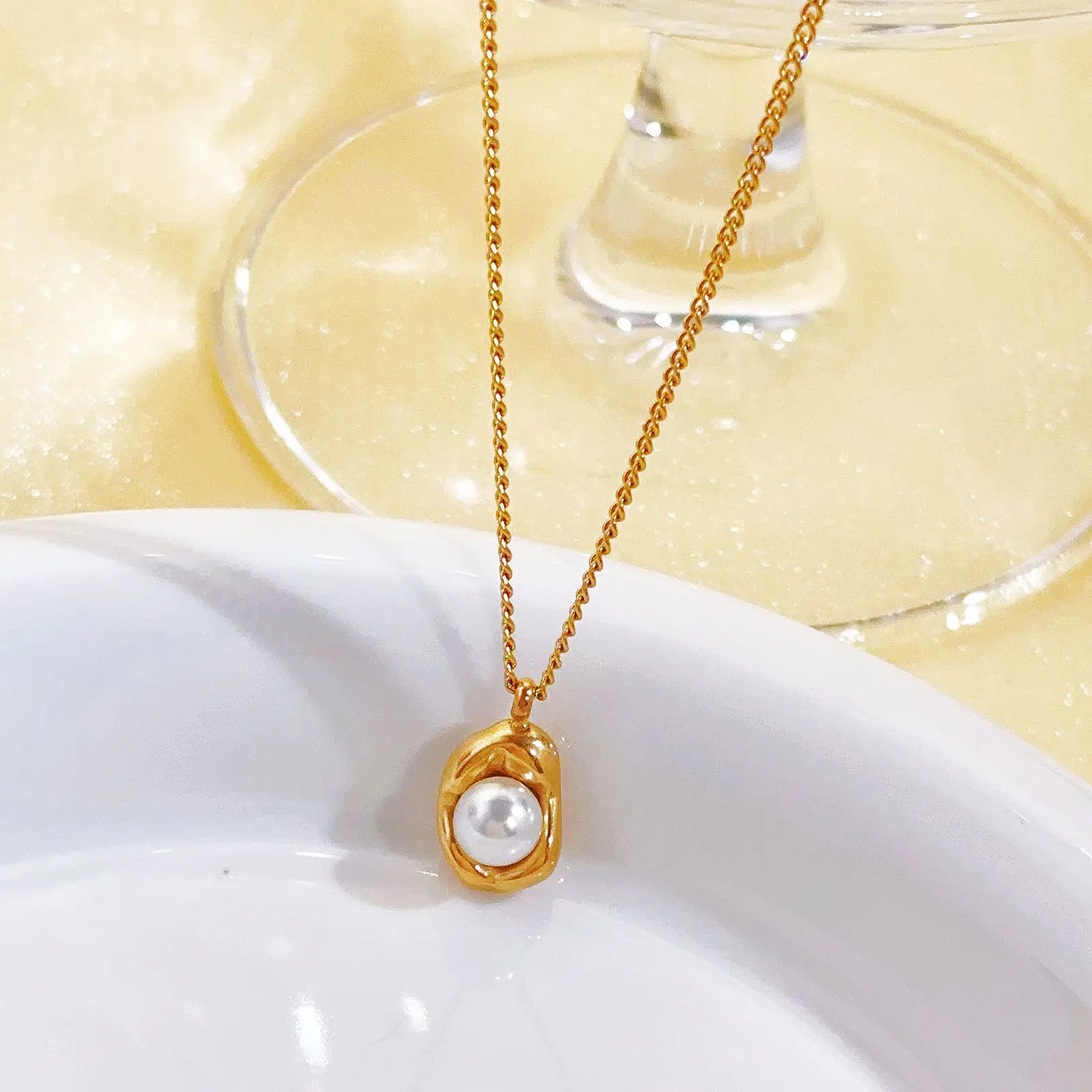 Minimalist Round Bead Pendant Necklace - Stainless Steel Clavicle Choker with Long Chain Fashion Jewelry