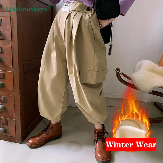 teenage girls harem cargo pants high waist green trousers with belt hip hop fashion  clothes capris