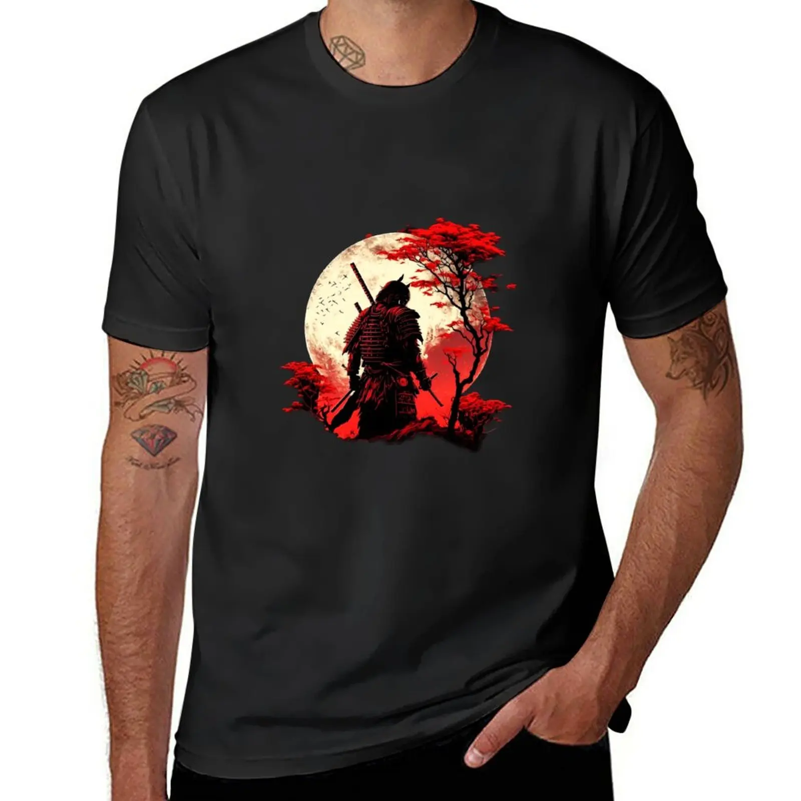 

New Japanese Culture red moon Samurai Warrior bushido code T-Shirt summer clothes sports fan t-shirts mens big and tall t shirts