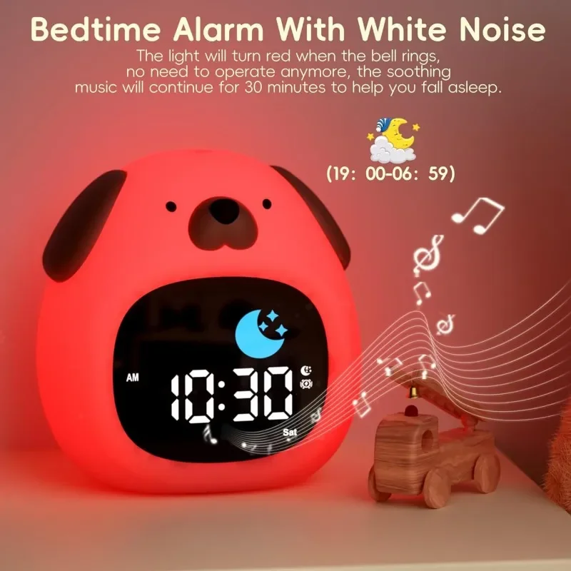 Alarm Clock for Kids Puppy-Shape Toddler Sleep Training Clock Cute Touch Night Light for Children Bedroom 4