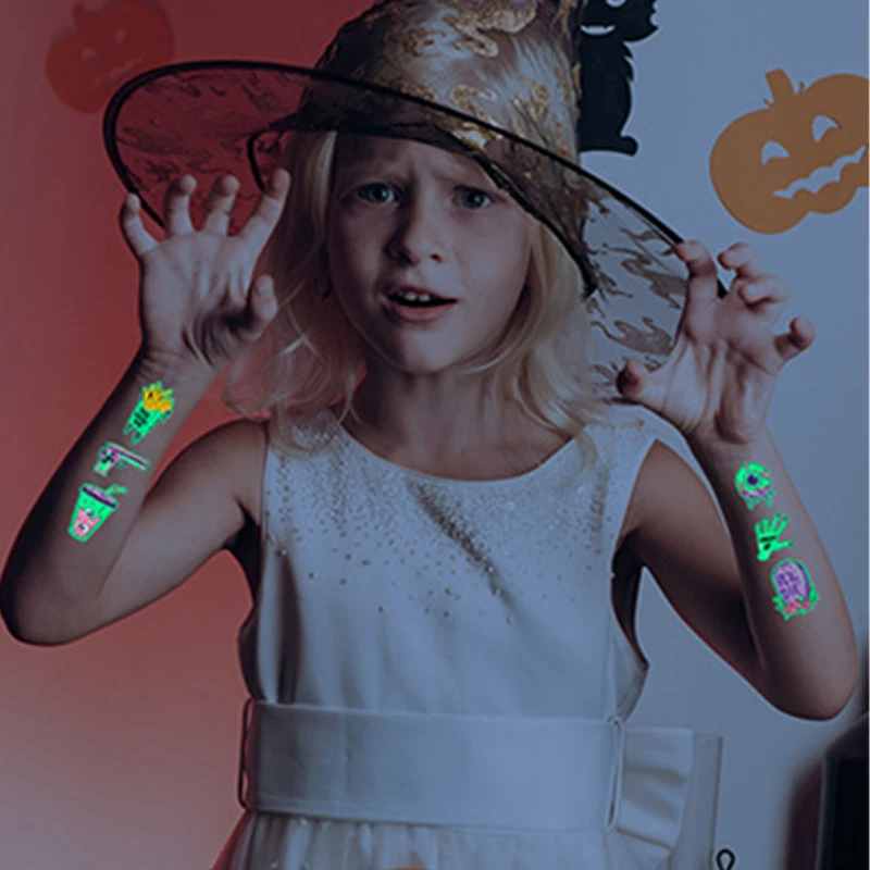 10Pcs Halloween Luminous Temporary Tattoos For Kids Waterproof Decals Transfer Slider Glow In The Dark Sticker Party Supplies