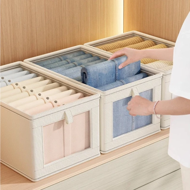 Caja de Almacenamiento de Tela Oxford con Tapa Transparente, Contenedor Plegable Grande para Ropa, Organizador de Armario 5