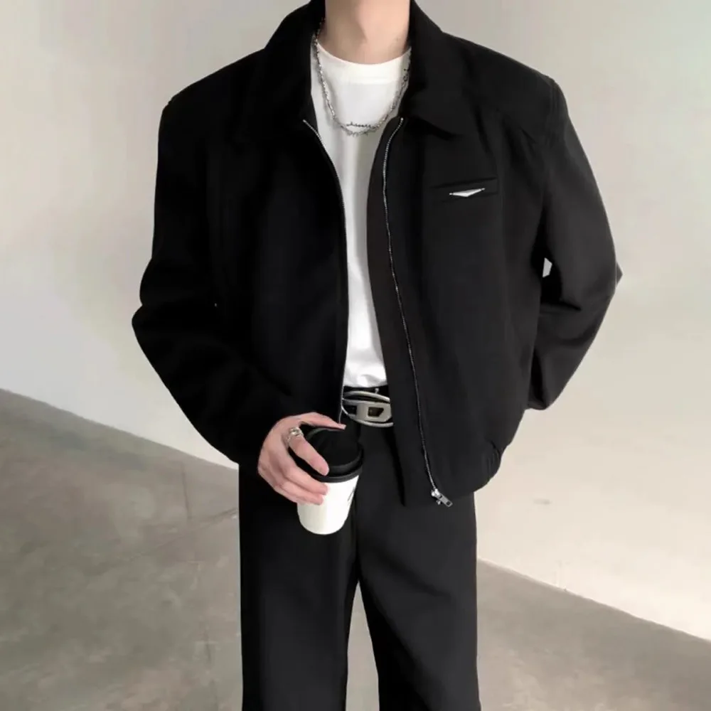 Mens Jacket Shoulder Pad Casual Jacket Autumn American Elegant All-Match Simple Long Sleeve Baseball Men'S Clothing
