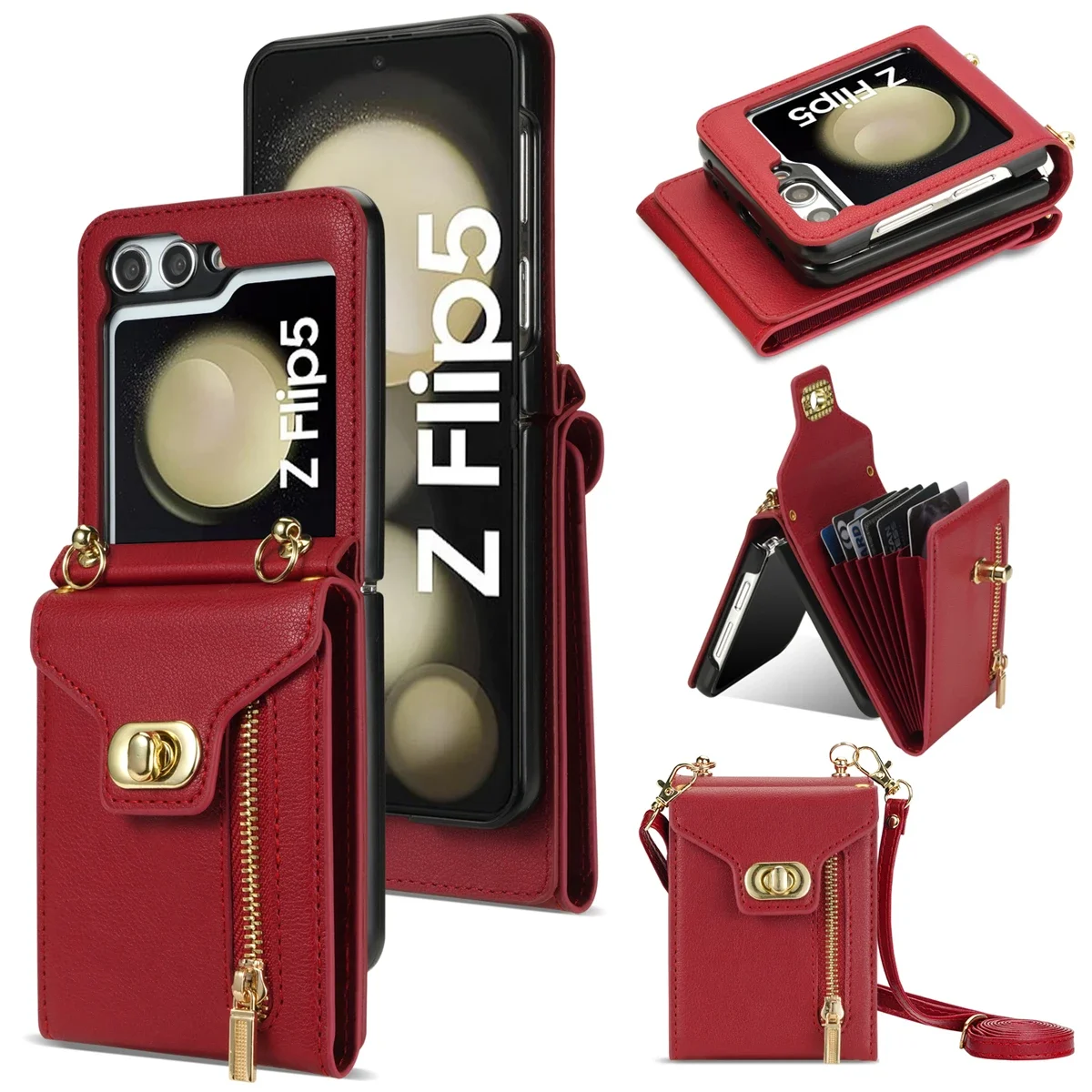 Zipper Wallet Crossbody Phone Case with Card Holder and Leather Cover