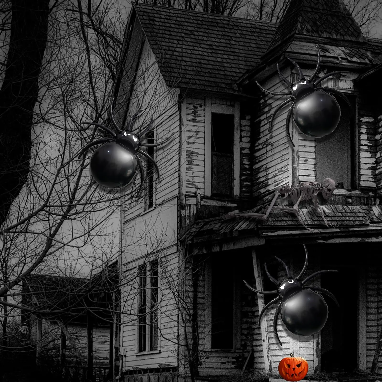 6 Stück 32 Zoll Schwarze Spinnen Aluminiumfolie Mylar-Ballons Halloween-Party Geburtstag Geisterhaus Geister Dekorationszubehör – Detail 4