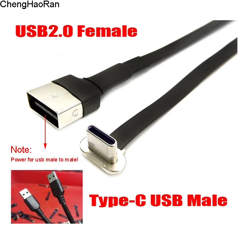 Chenghaoran Usb-c tipo c Cabo de Dados Masculino up Down Angular 90 Graus para Usb 2.0 Usb Tipo-c Flat Wire Test Line 15cm 20cm 1pc