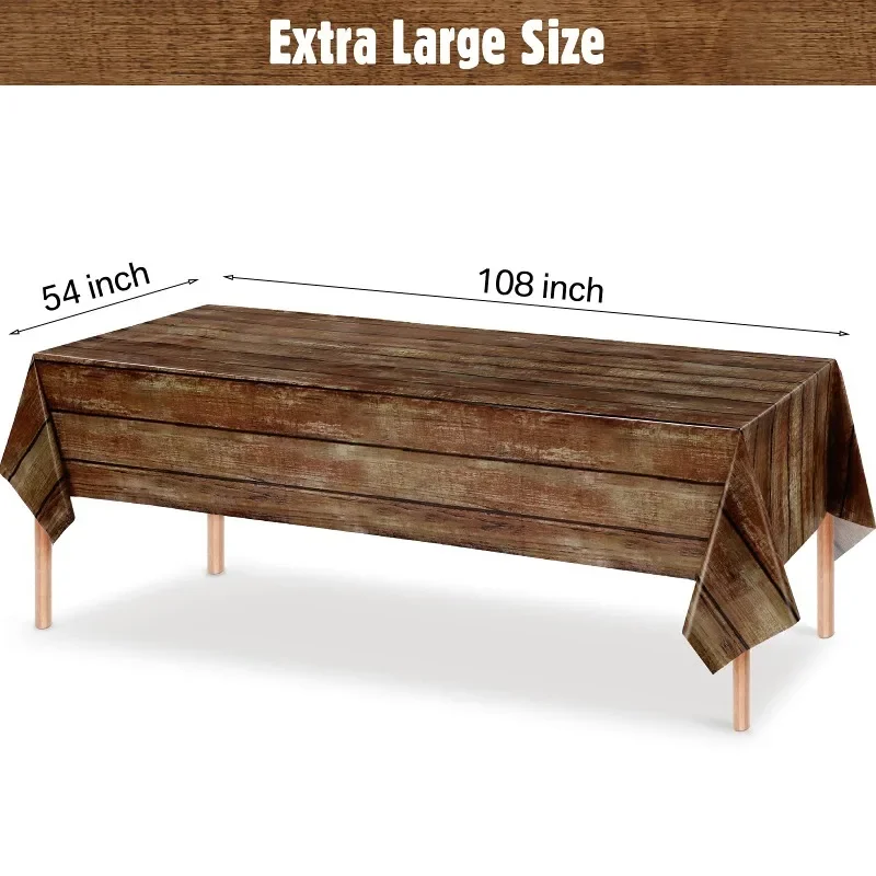 3pcs Brown Wood Grain Tablecloths Rustic Rectangle Plastic Table Covers Farmhouse Table Cloth Decor for Birthday Wedding Party 6